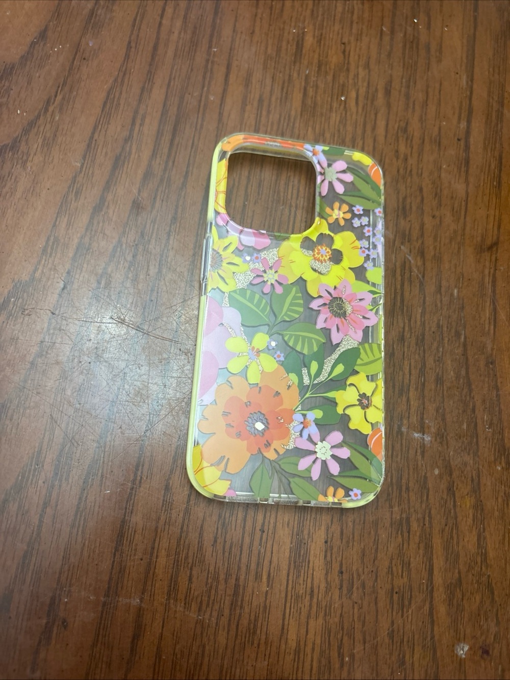 Floral Clear Phone Case with Yellow & Orange Flowers iPhone 15 Pro
